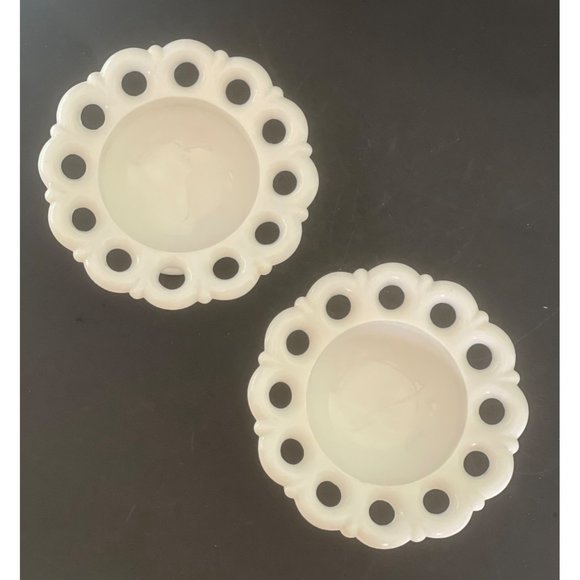 Candlestick Holder Set Vintage Westmoreland Milk Glass Doric Open Lace 4.25" - Picture 7 of 8